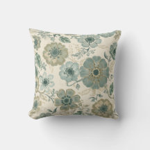 Bleu Poussiéreux Sage Vert Beige Floral Maison de