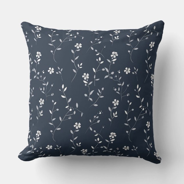 Coussin Bleu profond Simple Botanique (Recto)