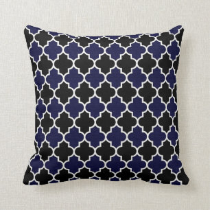 Coussin Bleu Quatrefoil de la marine noire et texturée