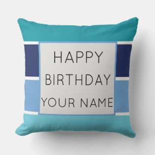 Coussin Bleu rayé Joyeux Anniversaire