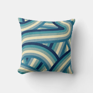Coussin Bleu Retro Rainbow Stripes Motif