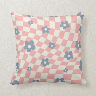 Coussin Bleu rose À damiers Floral