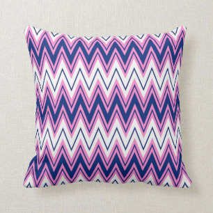 Coussin Bleu Rose Et Motif Géométrique Chevron 2