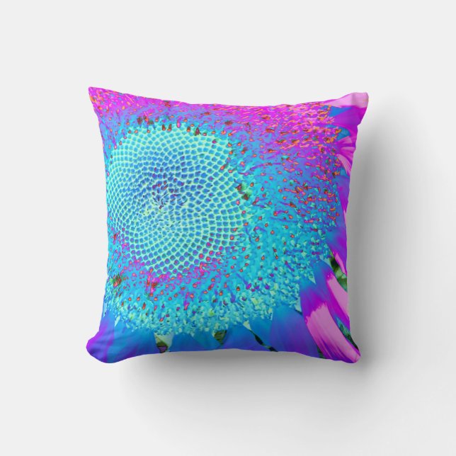 Coussin Bleu rose rétro tournesol funky photo (Recto)