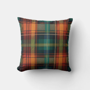 Coussin Bleu Rouge Vert Orange Plaid
