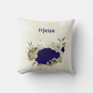 Coussin Bleu royal beige floral