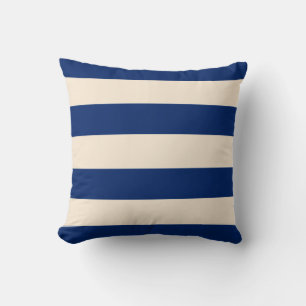 Coussin Bleu Royal et Rayures Blanc Antique