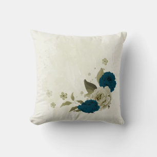 Coussin bleu sarcelle beige floral