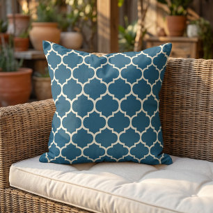 Coussin Bleu sarcelle foncé vert ivoire trèfle en treillis