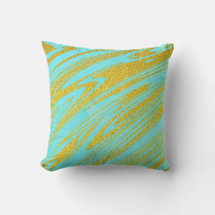 Coussin Bleu sarcelle vert or pailleté or motifs artistiqu