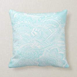 Coussin Bleu tiré par la main de Bohème de menthe de