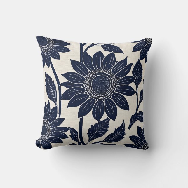 Coussin Bleu Tournesol - Blocage style imprimé (Recto)