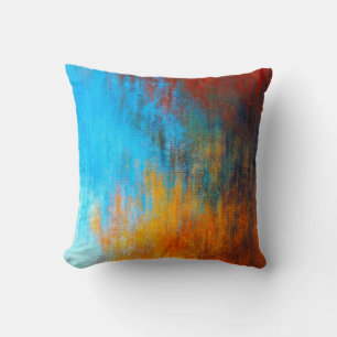 Coussin bleu turquoise Abstrait, orange et rouge