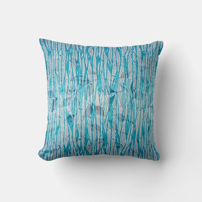 Coussin bleu turquoise gris argenté Abstrait floral (Recto)