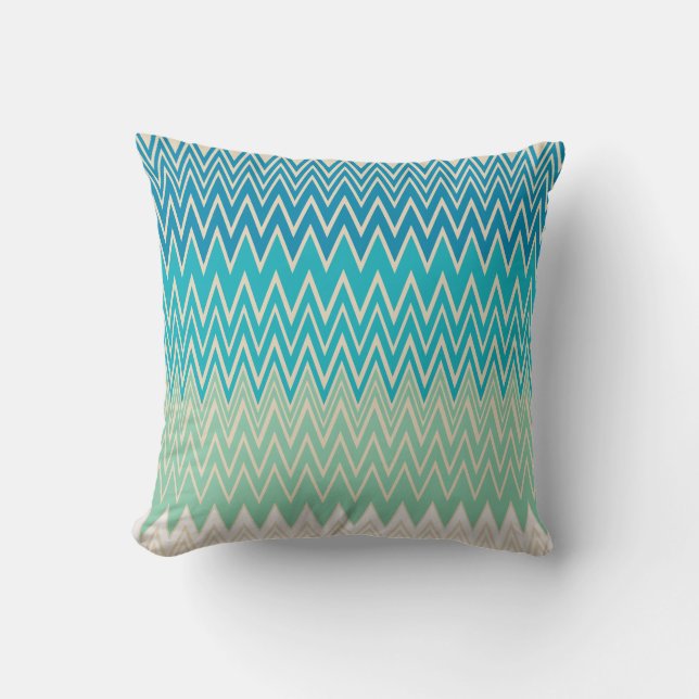 Coussin Bleu turquoise, turquoise et vert Zigzags (Recto)