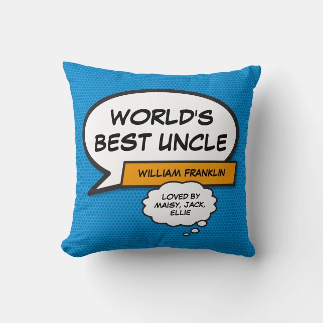 Coussin Bleu typographique du meilleur Cool oncle du monde (Recto)