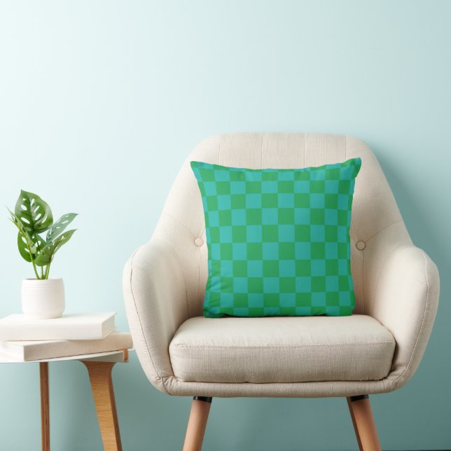 Coussin Bleu vert À damiers En vichy Motif (Chaise)