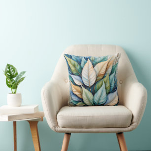 Coussin Bleu Vert or latte Feuille