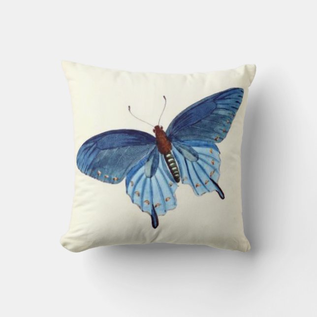 Coussin bleu vintage de papillon (Recto)