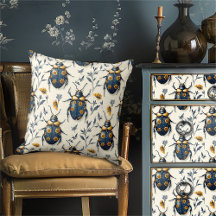 Bleu vintage jaune coléoptère à fleurs Cottagecore