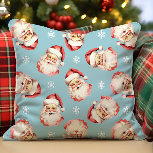 Coussin Bleu Vintage rétro Santa Claus Noël