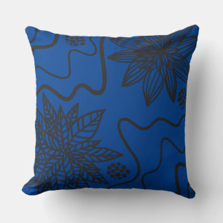 Coussin BLEUE FLORAL NOIR DESIGN Retro Jeu d'oreiller