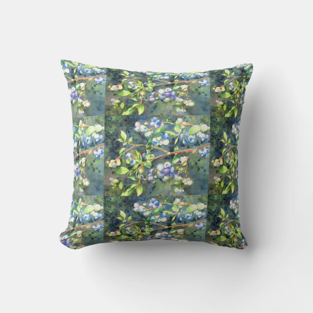 Coussin Bleuets, fruit romantique Peinture d'aquarelle (Recto)