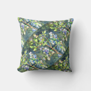 Coussin Bleuets, fruit romantique Peinture d'aquarelle