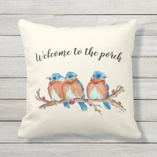 Coussin Bleuvres bleues 16x16 Aquarelle, "Bienvenue dans l