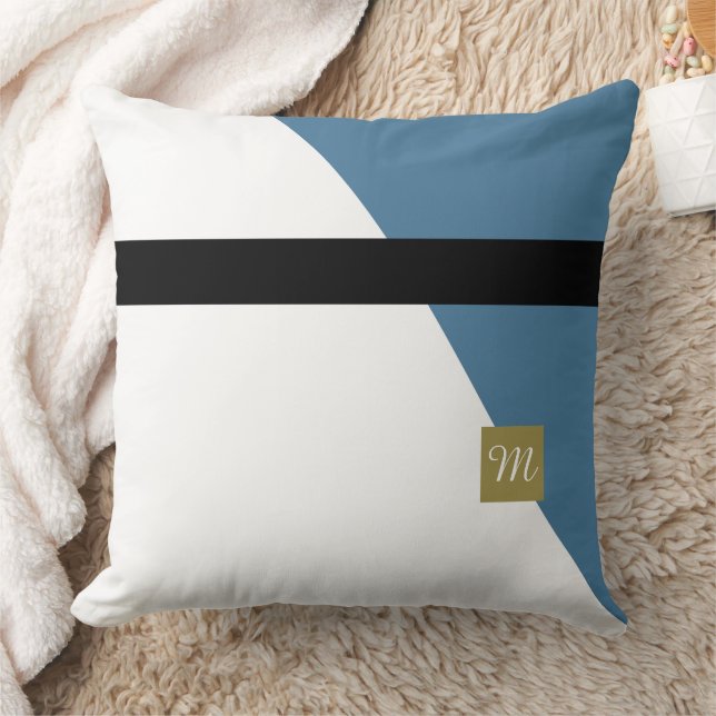 Coussin Bloc de couleurs bleu vert monogrammé (Couverture)