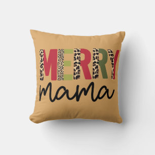 Coussin Bloc de couleurs de Noël tendance Leopard Joyeux M