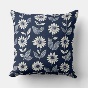 Coussin Bloc imprimé boho floral bleu et blanc