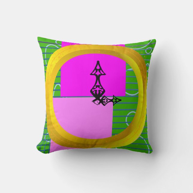 Coussin Blocs roses modernes sur Gold Green (Recto)