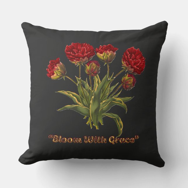 Coussin Bloom With Grace Floral | Elegant Botanical Quote (Recto)