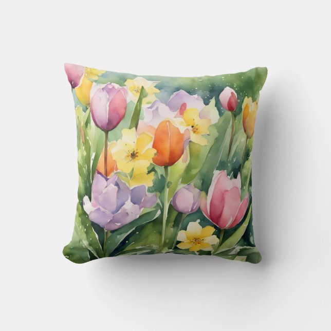 Coussin Blooming Tulips in watercolors (Recto)