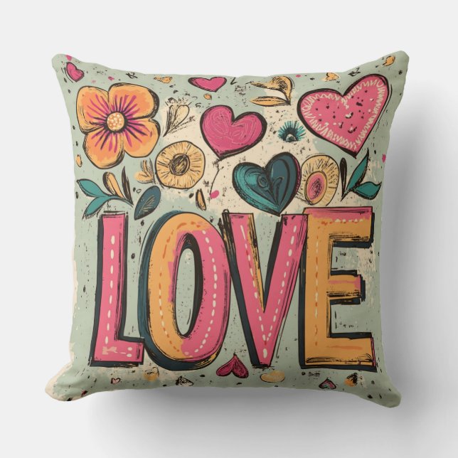Coussin Blooms d'amour rétro (Recto)