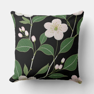 Coussin Blossoms blancs sur Arrière - plan noir