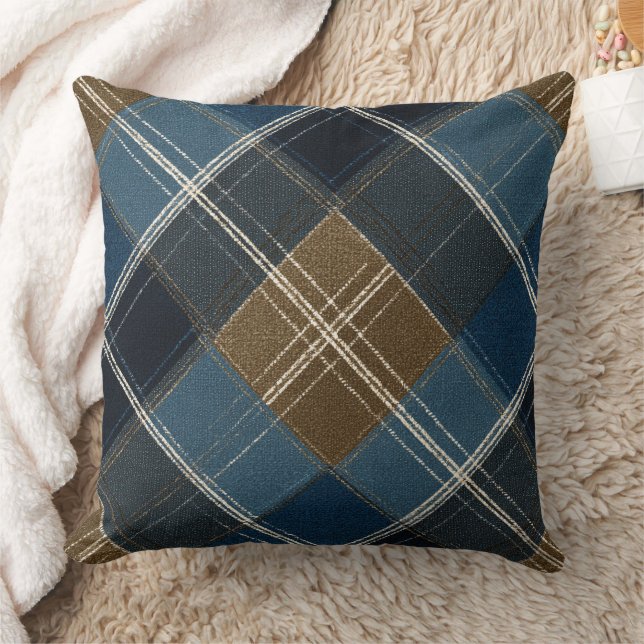 Coussin Blue And Brown Plaid (Couverture)
