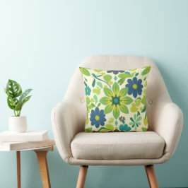 Coussin Blue and Green Floral Square Throw Pillow
