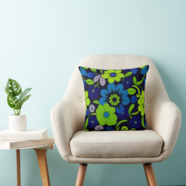 Coussin Blue and Green Flower Throw pillow