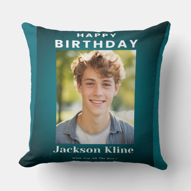 Coussin Blue and White Minimalist Custom Photo (Recto)
