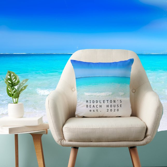 Coussin Blue Aqua Ocean Sea Beach Côte Famille personnelle (Créateur téléchargé)