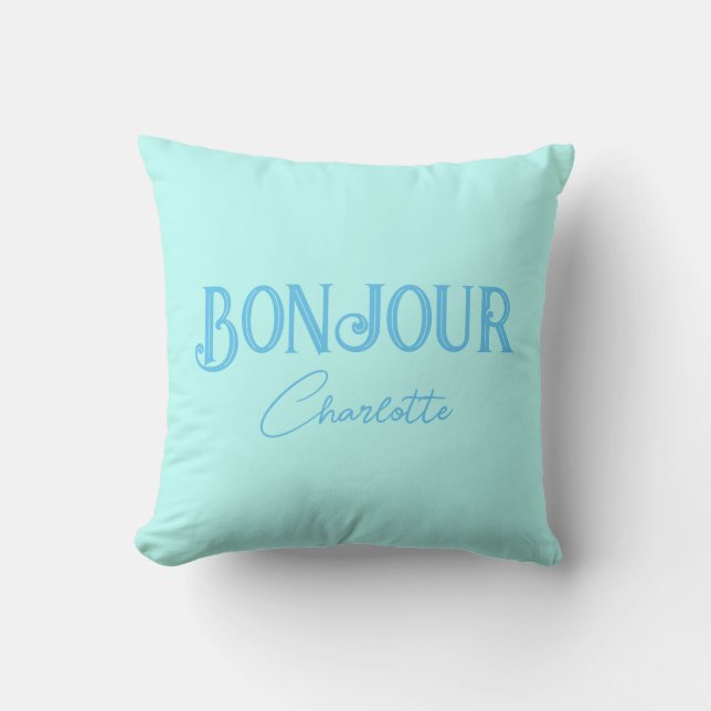 Coussin Blue Bonjour Bonne Nuit Jeu Pillow (Recto)