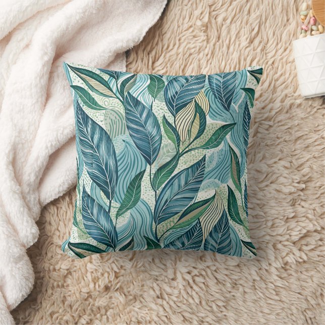 Coussin Blue Botanical Wave Modern Pattern (Couverture)