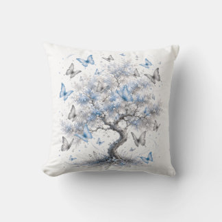 Coussin Blue Butterfly Tree Throw Pillow
