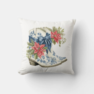 Coussin Blue Chinoiserie Christmas Cowgirl Boots Pillow