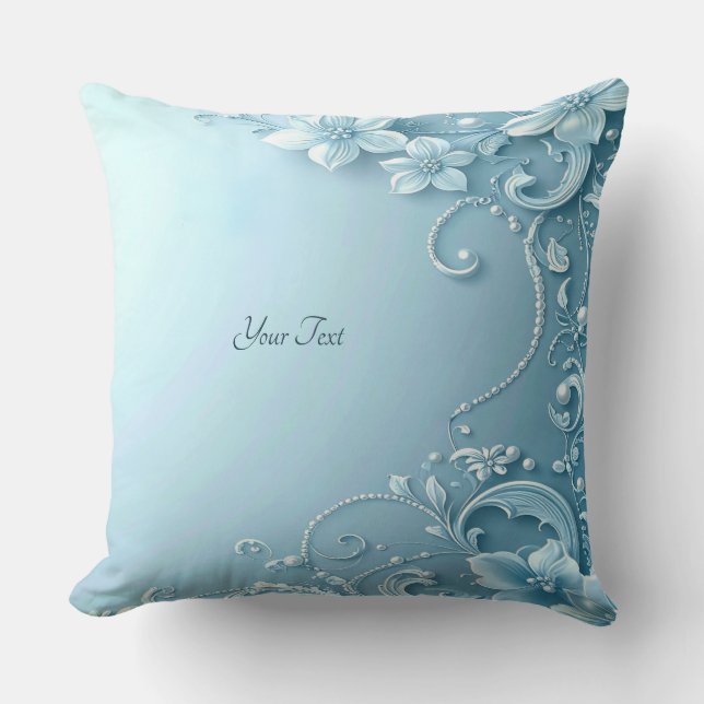 Coussin Blue Decorative Floral Throw Pillow (Recto)
