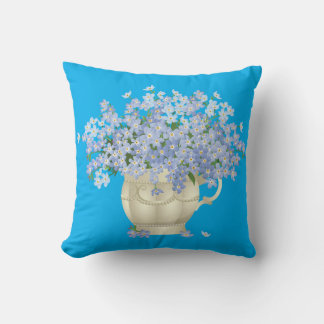 Coussin Blue Decorative Pillow with Forget-Me-Not Bouquet 