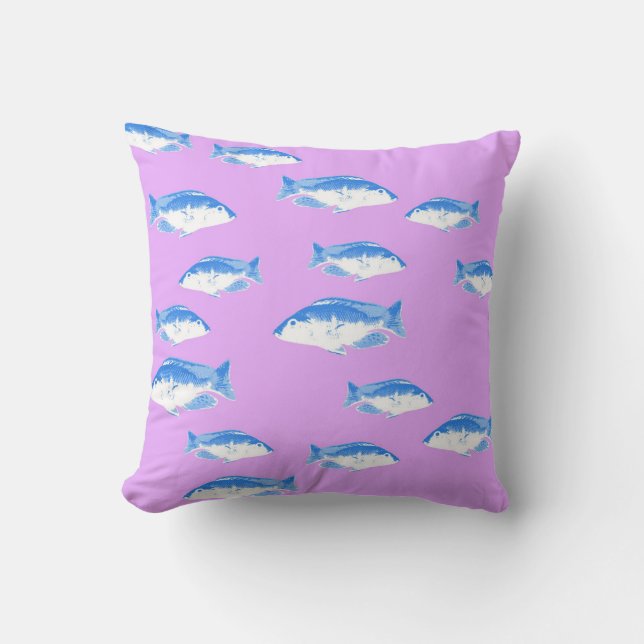 Coussin Blue fish on lilac (Recto)