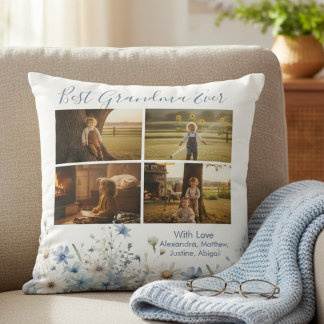 Coussin Blue Floral Best Grandma Ever Picture Gift